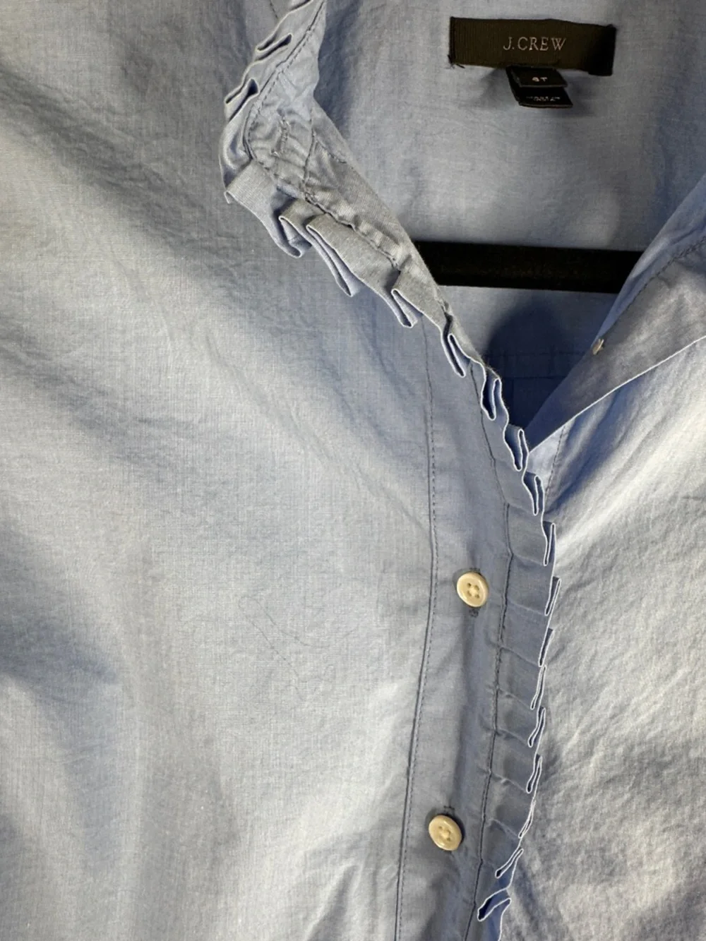 J. Crew Light Blue Ruffle Hem Minimalist Classic Button Down‎ Top Size 6 Tall